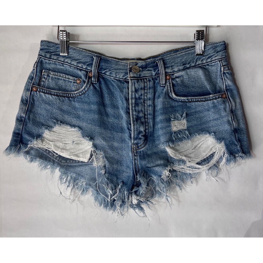 We The Free Free People Loving Good Vibrations Distressed CutOff Shorts Denim 28